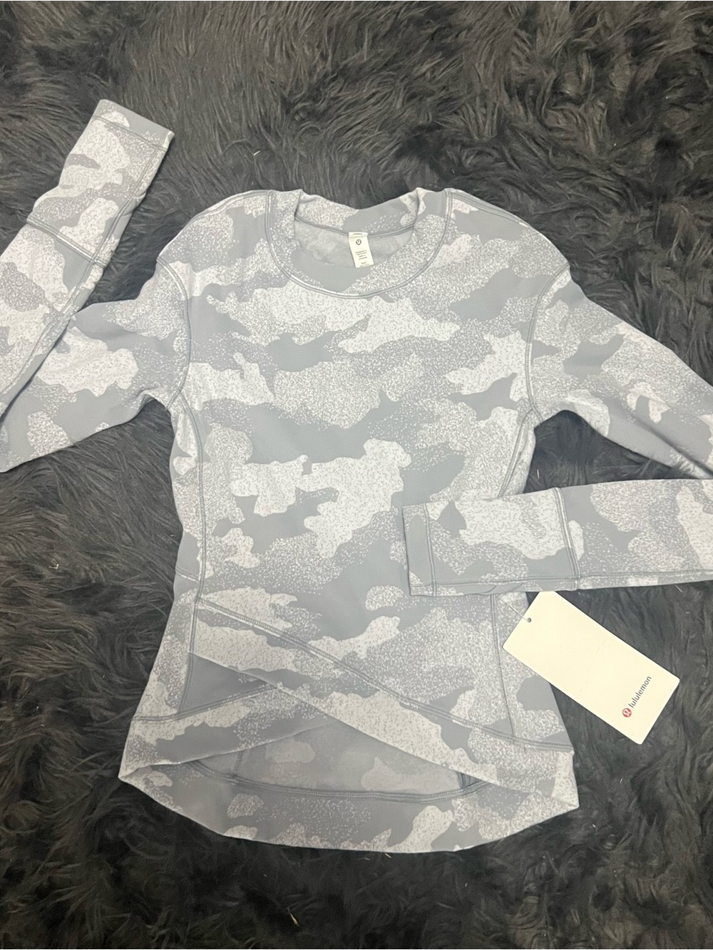 Lululemon Gray Camo Long Sleeve close to cross Active Top